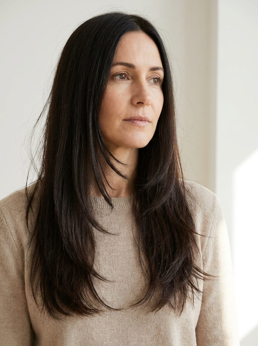 Langer Stufenschnitt für glatte Haare - Frisur für glatte Haare